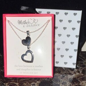 Mother & Daughter Silver Heart Necklace Set